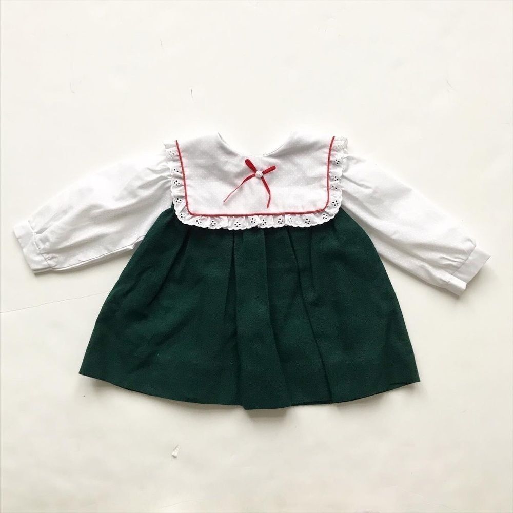 Vintage Mini togs green/dot mix bib dress 18m